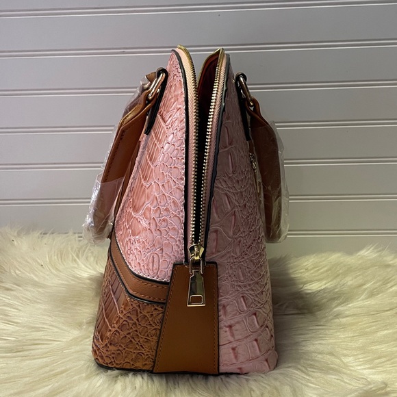 Fashion Two Tone Alma Vegan Leather Satchel Handbag - Picture 7 of 11